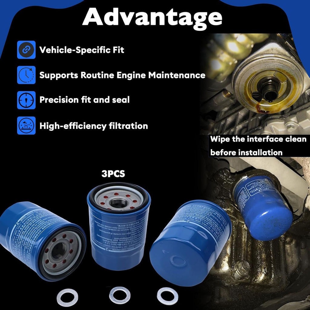 3PCS 15400-PLM-A02 Engine Oil Filter 94109-14000 Washers Kit