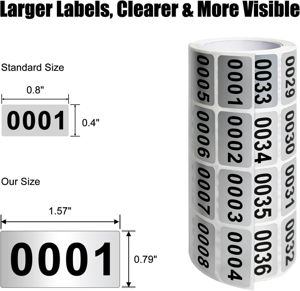 1.57x0.79 Numbered Stickers 0001‑2000 Inventory Labels