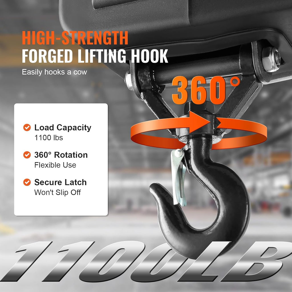 3in1 Electric Hoist Winch, 1500W Portable Electric Winch, 110V Power Winch Crane, 25ft Lifting Height, Overload