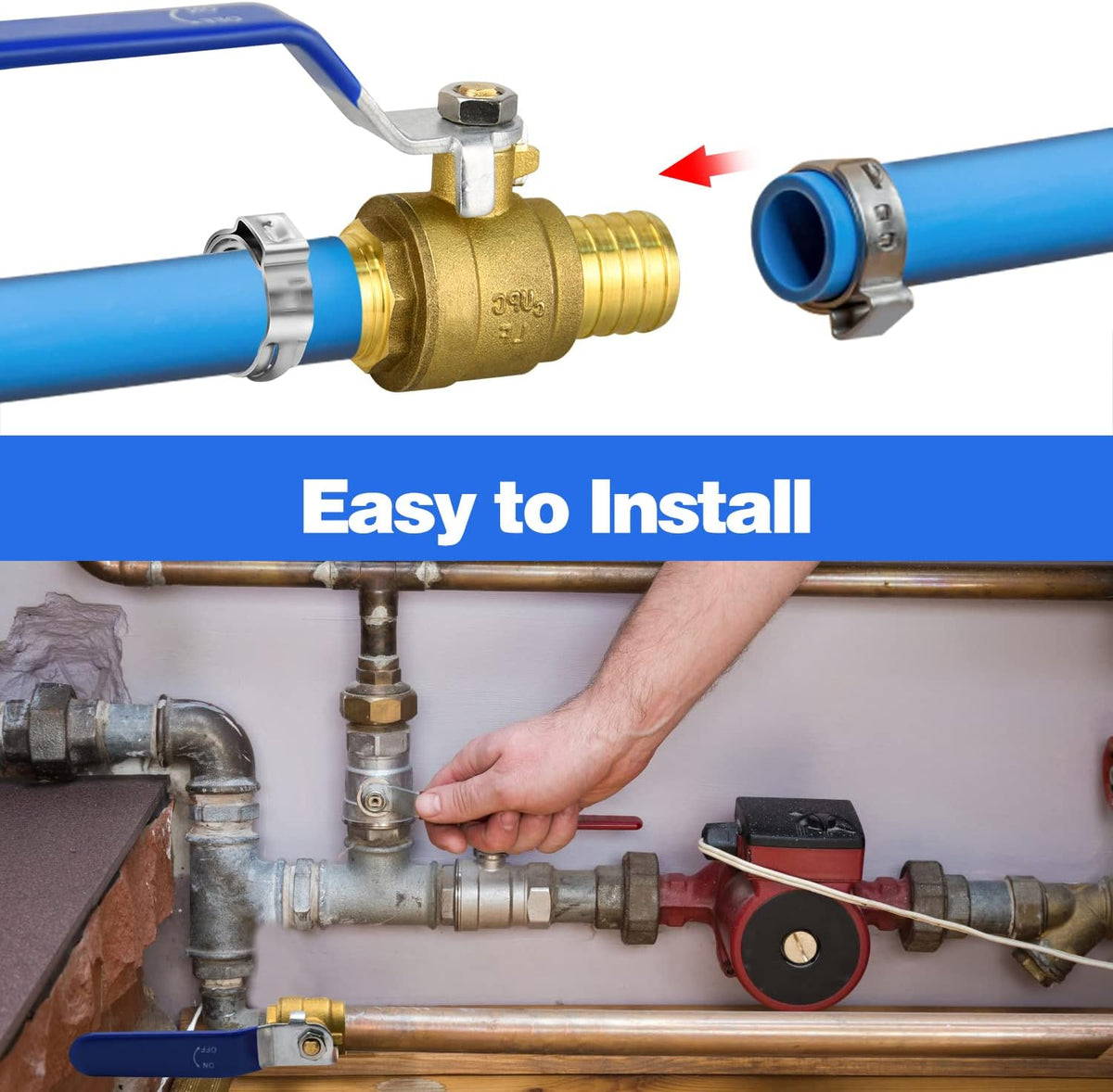 2 Pack 1" PEX Ball Valves, Brass Full Port Shut Off Valve