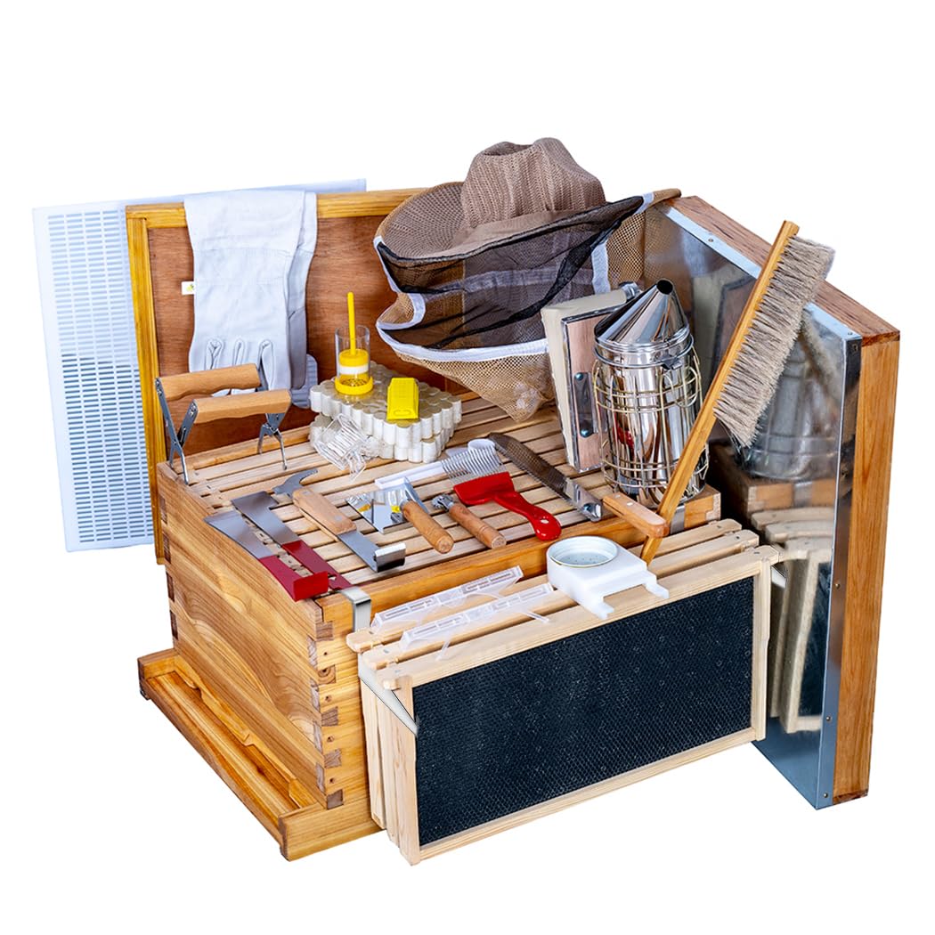 Beehive Starter Kit 8-Frame Bee Boxes and Frames Beehive Kit Wax Coated Bee Hives and Supplies Starter Kit Including