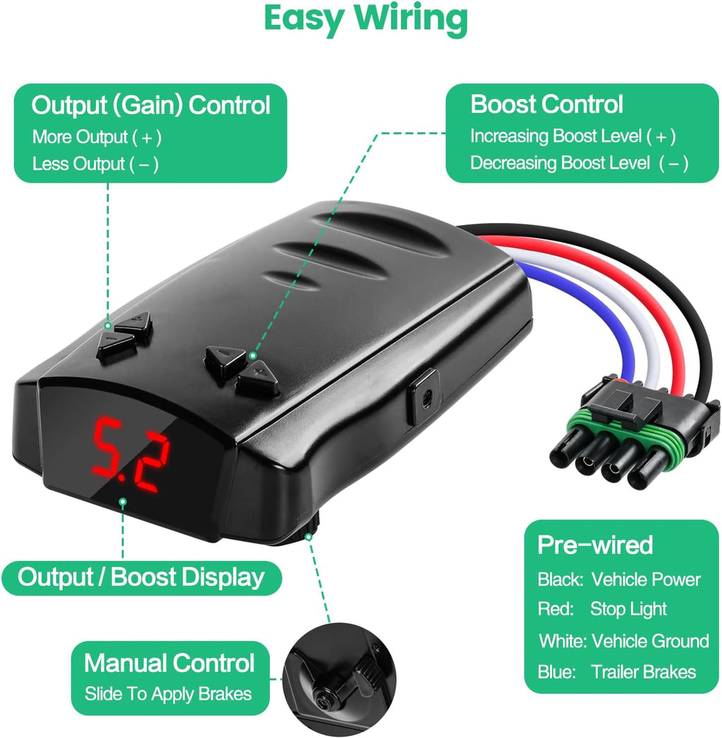 Proportional Trailer Brake Controller, Digital Electric Brake Control for 1-4 Axle Trailers, Smooth Stop Technology