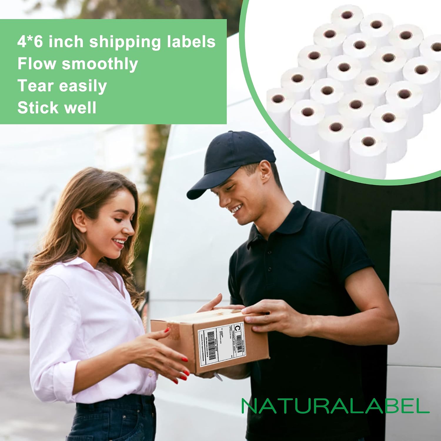4" x 6" Direct Thermal Shipping Labels, 5,000 Labels, 20 Rolls | With perforated lines, writable, compatible with