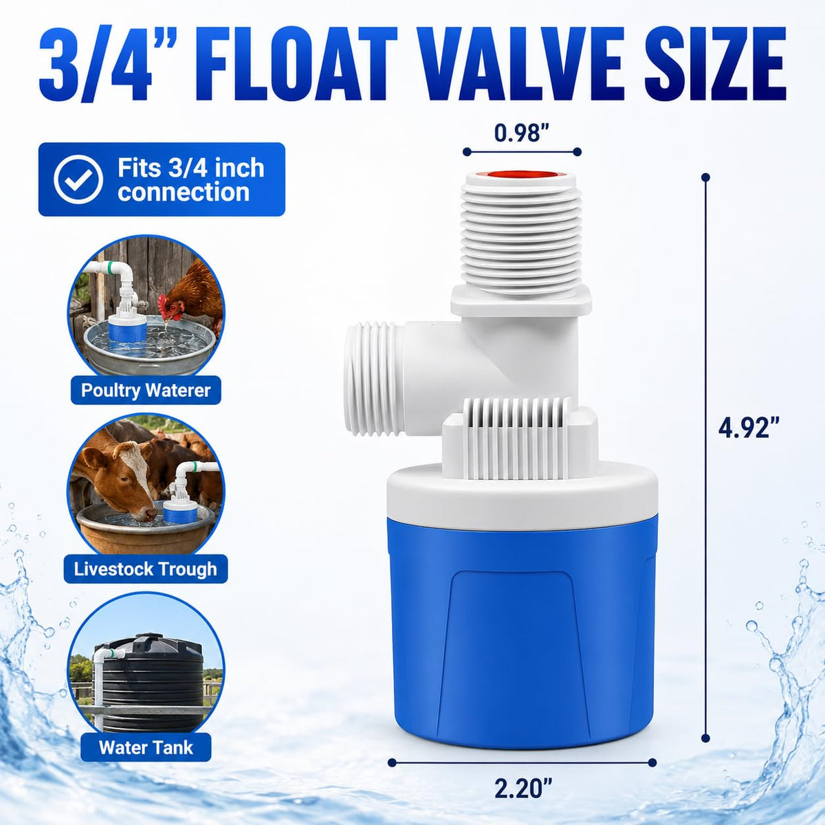 3PCS 3/4 Inch Top Inlet Water Float Valve