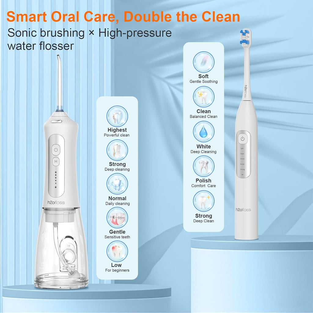 Sonic Electric Toothbrush and Water Flosser Combo, Rechargeable 2000mAh Toothbrush and 2500mAh Oral Irrigator with