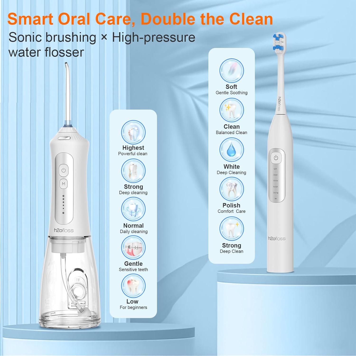 Sonic Electric Toothbrush and Water Flosser Combo, Rechargeable 2000mAh Toothbrush and 2500mAh Oral Irrigator with