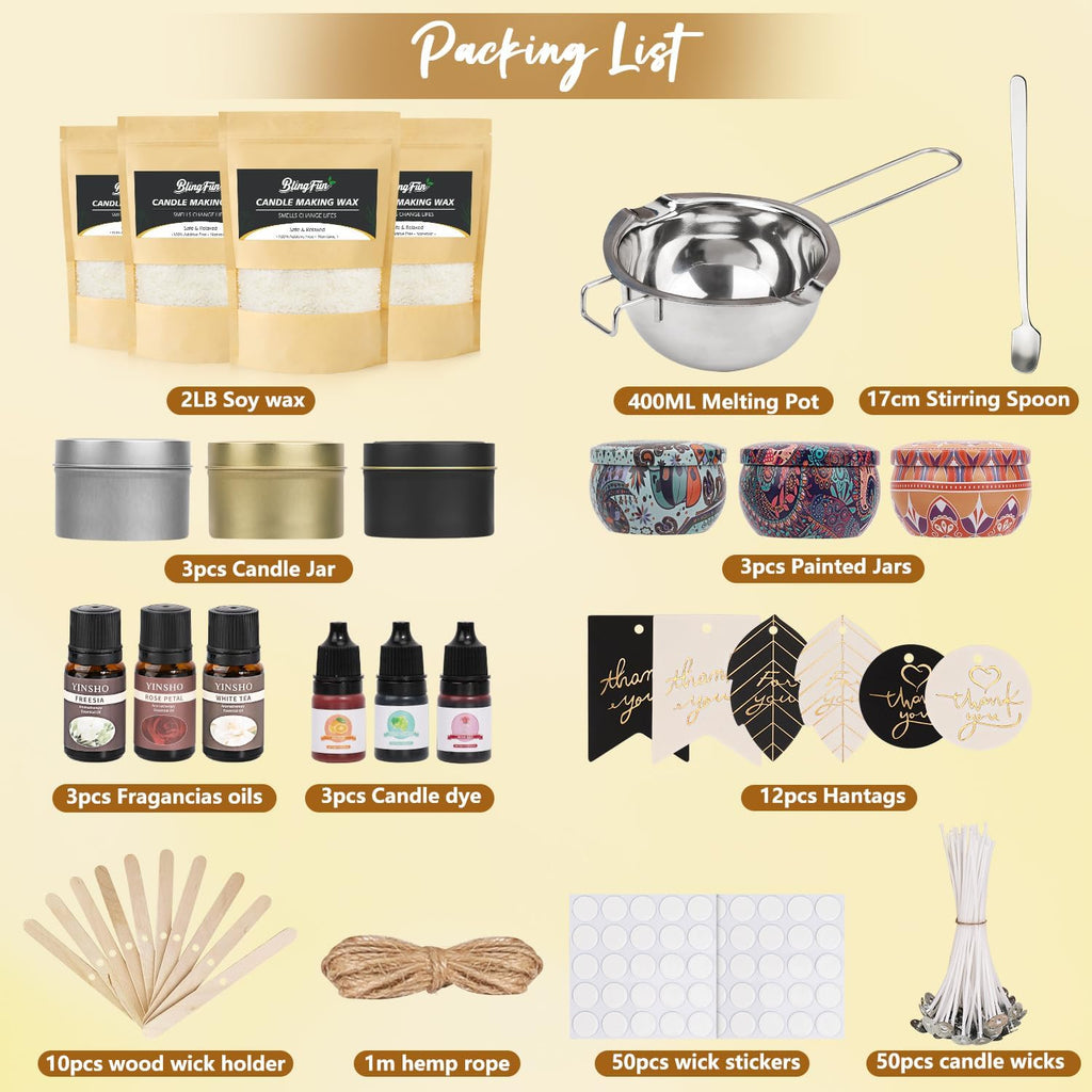 2LB Soy Wax Candle Making Kit,DIY Candle Making Supplies with Wicks, Stickers,Candle Jar, Melting Pot,Fragrances Oils