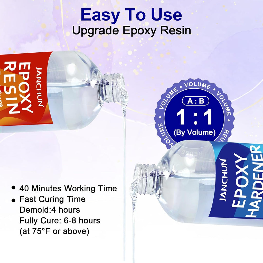 Crystal Clear Epoxy Resin Kit 16oz, Bubble-Free, Anti-Yellowing, Self Leveling Easy Mix 1:1 Coating and Casting Resin
