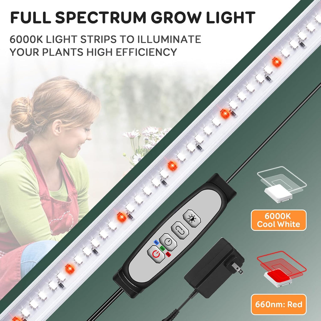 16'' 4 Bars Grow Light Strips for Indoor Plants with Auto ON/Off Timer 6/12/18H, 5 Dimmable Levels for Shelves Plant