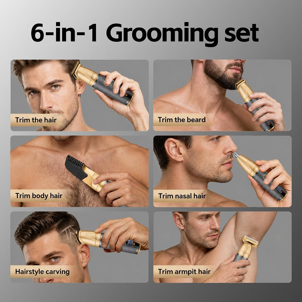 6-in-1 Professional Beard Trimmer for Men Magnetic Replacement Heads,Manscape Cordless Electric Hair Clippers, All in