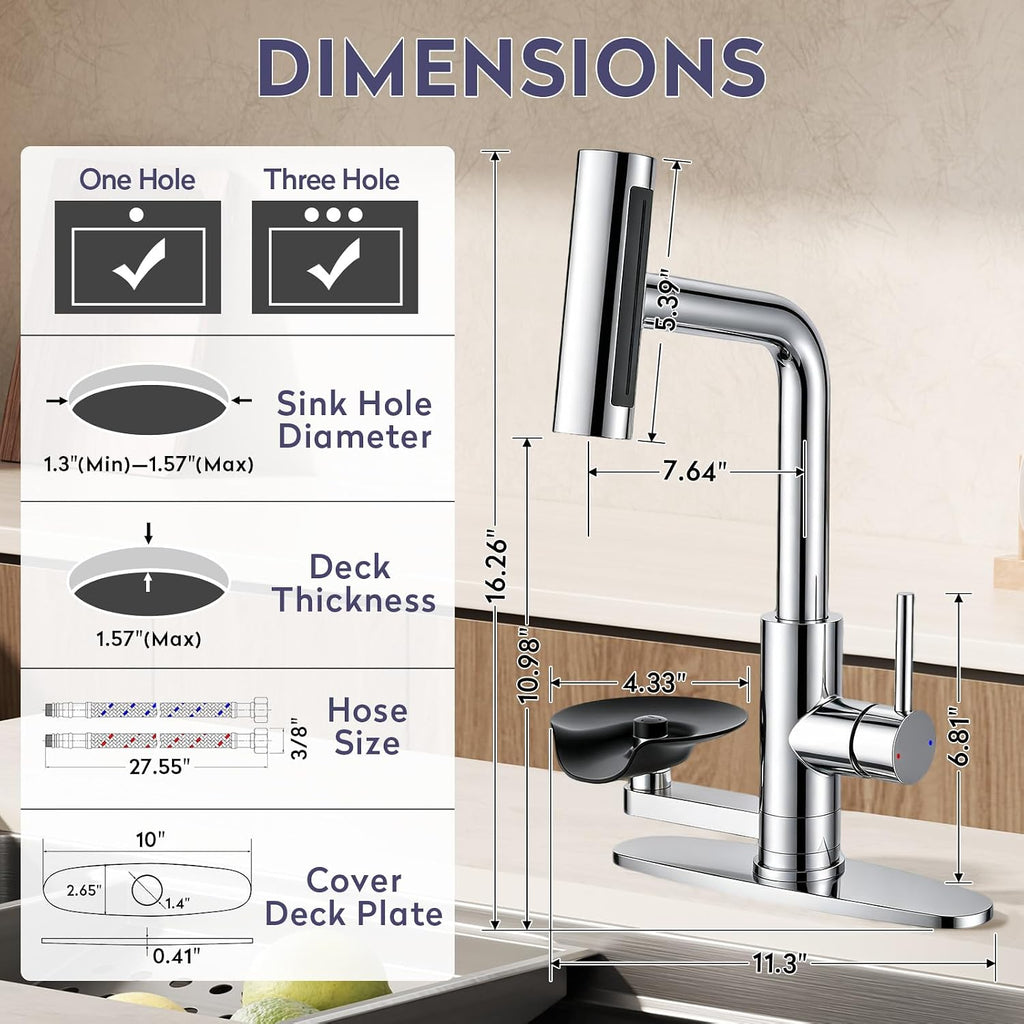 Chrome Kitchen Faucet with Pull Down Sprayer & Cup Washer
