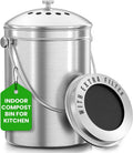 Countertop Compost Bin 1.3 Gallon, Stainless Steel, Silver | Odorless countertop compost bin with charcoal filter