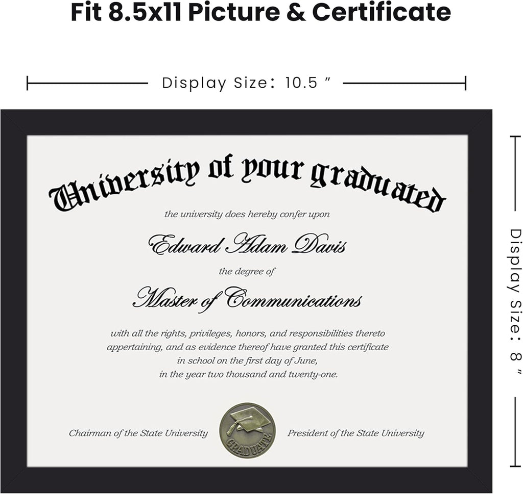 Certificate Frame, 8.5 by 11 Diploma Frames, 1 Pack, Black | Clear Plexiglass, 8.5x11 Document Degree Frames for