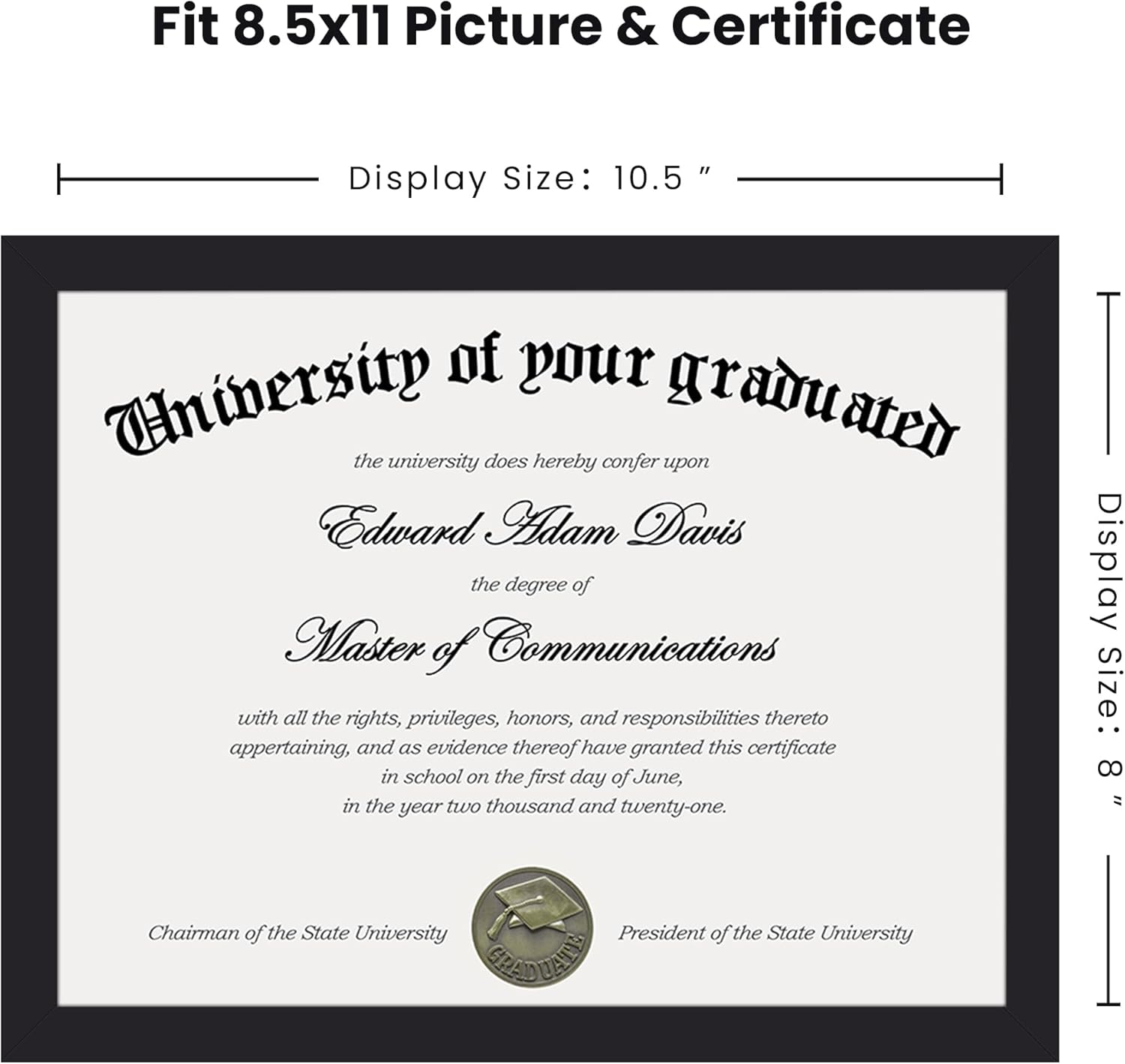 Certificate Frame, 8.5 by 11 Diploma Frames, 1 Pack, Black | Clear Plexiglass, 8.5x11 Document Degree Frames for