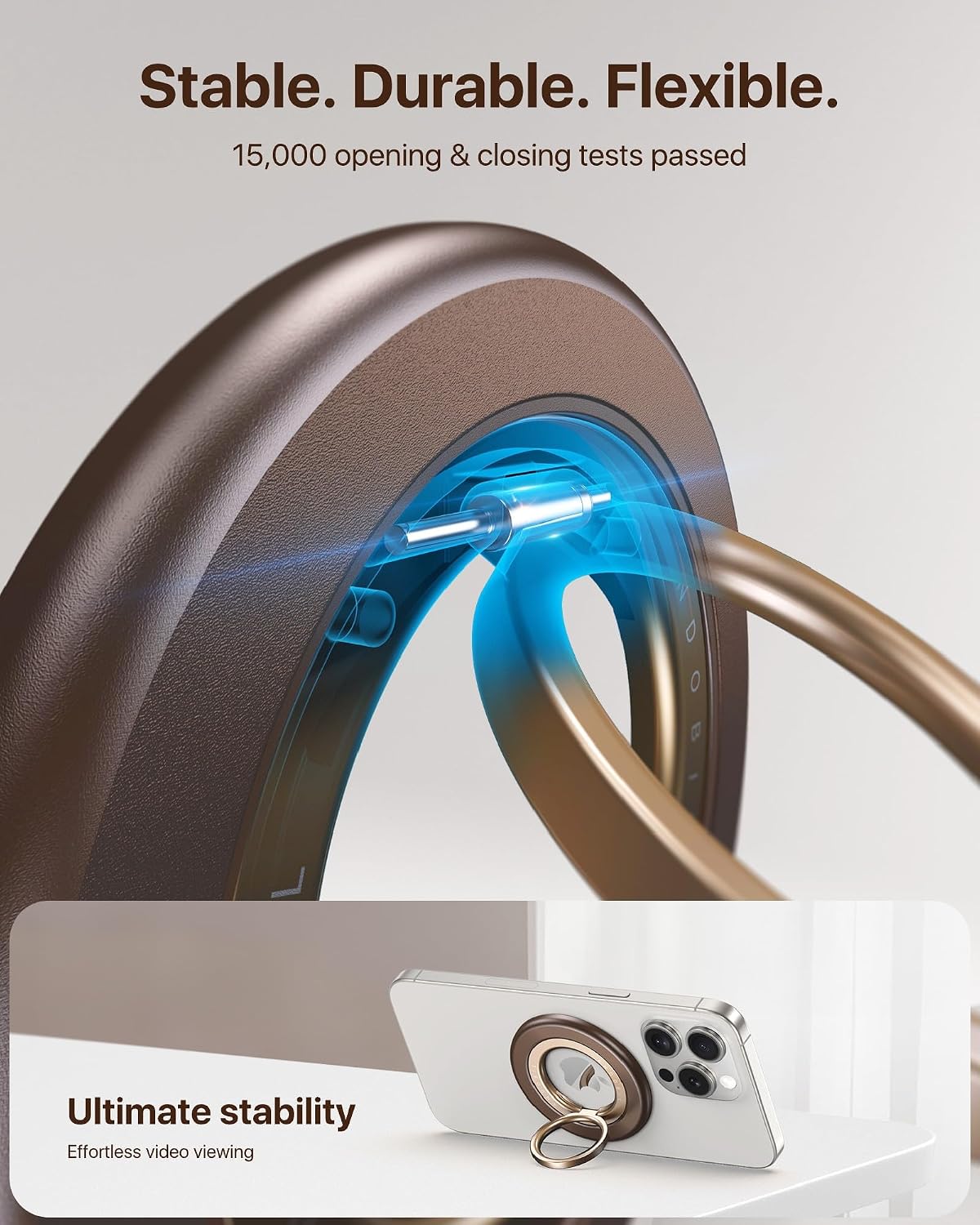 2026 3rd Gen Stability Magnetic Phone Ring Grip for MagSafe, Brown | Stronger 2-Sided Magnetic, 360° Rotation Cell