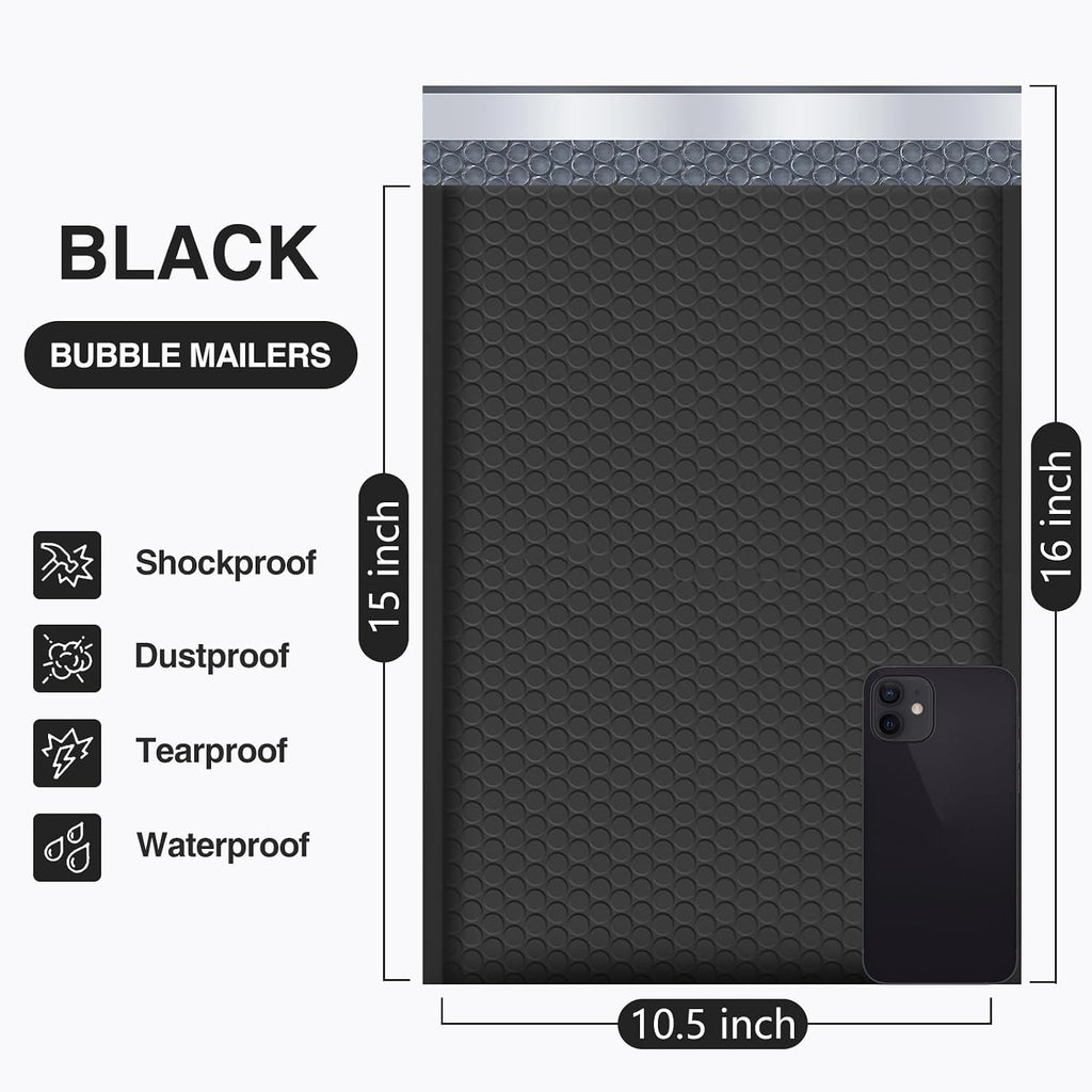 Bubble Mailers 10.5x16" 40 Pack Usable Size 10.5x15" Black Padded
