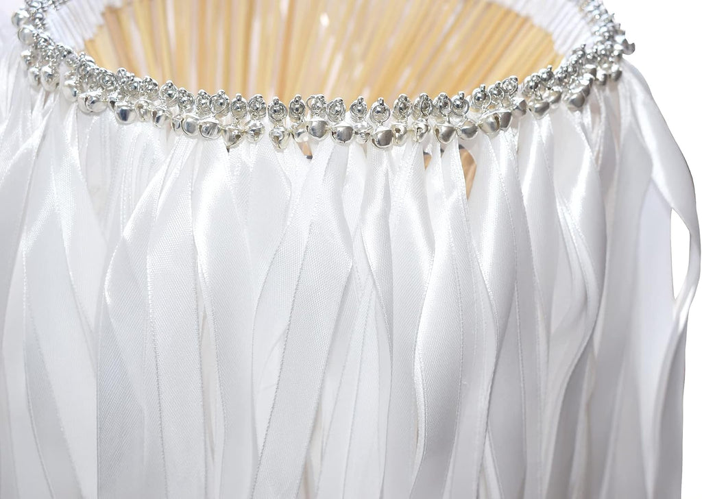 100 Pack Ribbon Wedding Wands Wedding Send Off Ideas with Silver Bells Silk Fairy Stick Wands Wedding Wand Favor