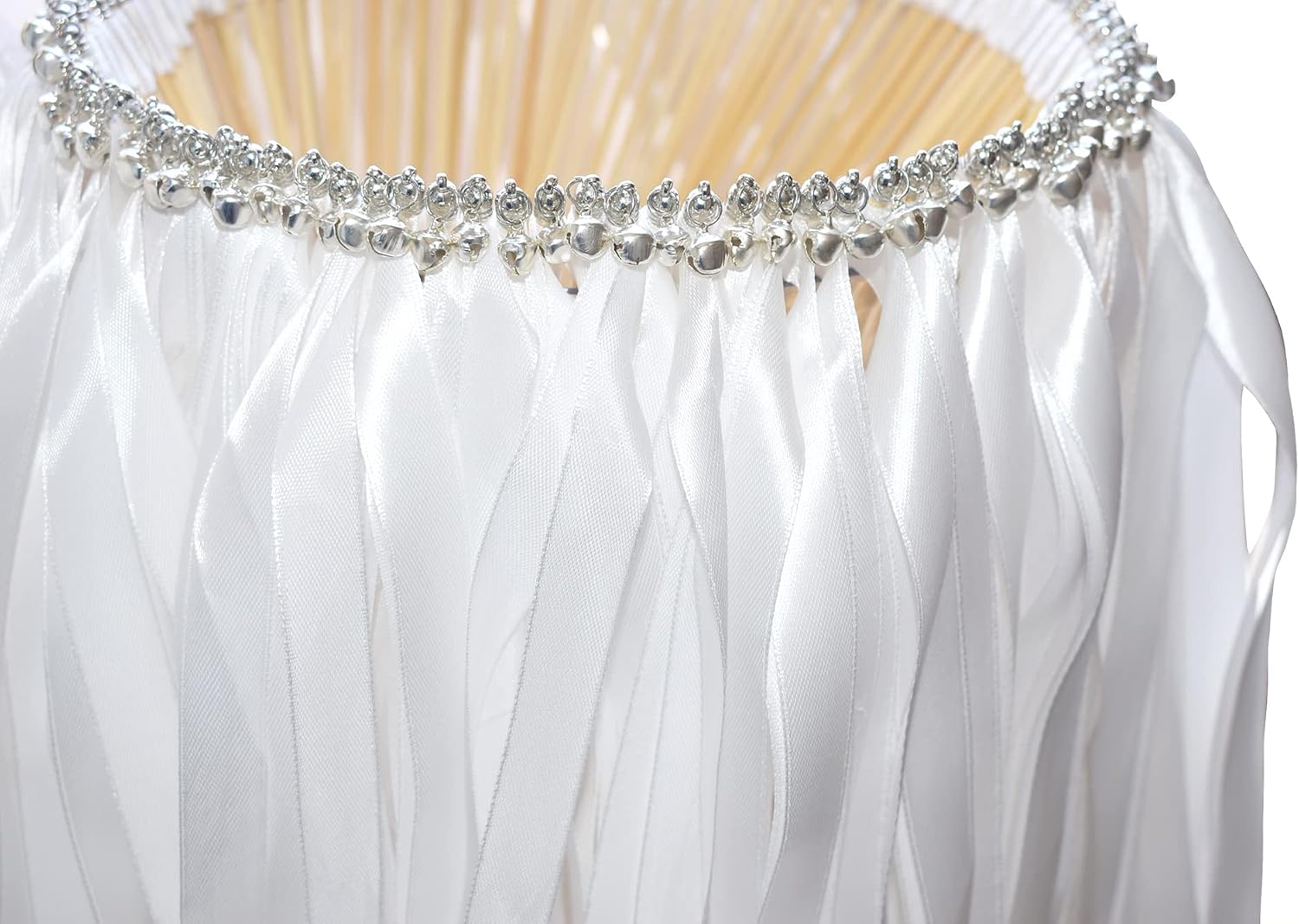 100 Pack Ribbon Wedding Wands Wedding Send Off Ideas with Silver Bells Silk Fairy Stick Wands Wedding Wand Favor