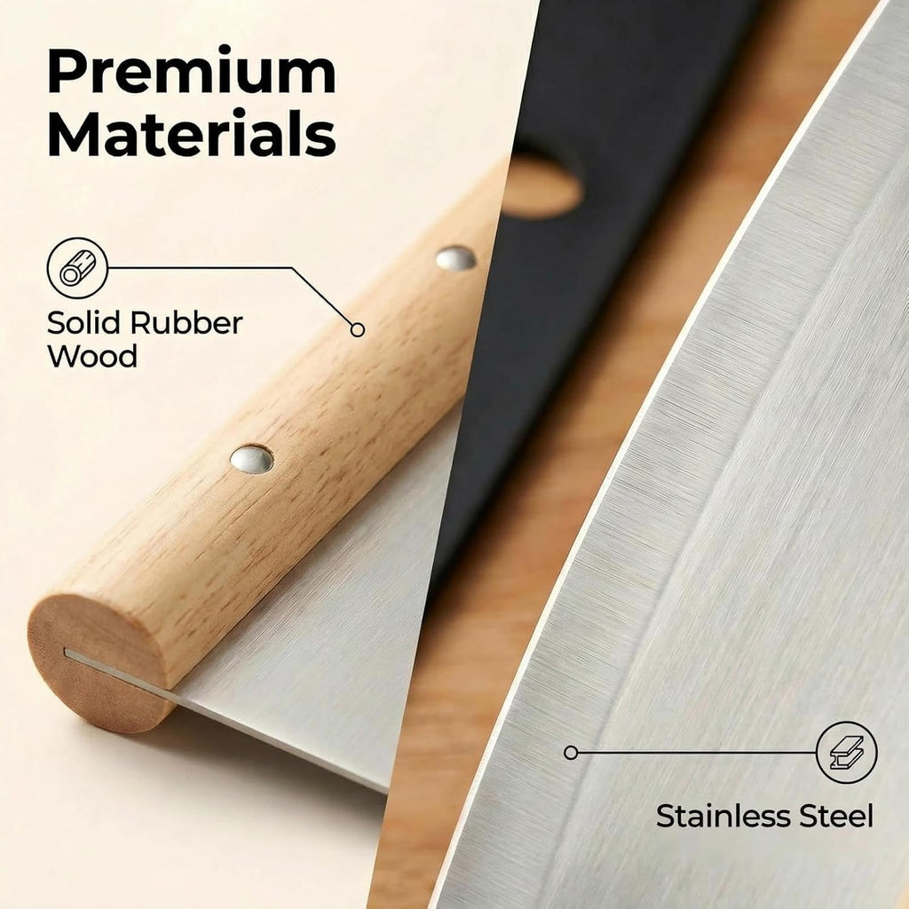 12 Inch Pizza Cutter Rocker Blade, Stylish Rubberwood Wood Handle, Protective Cover - sharp pizza cutter