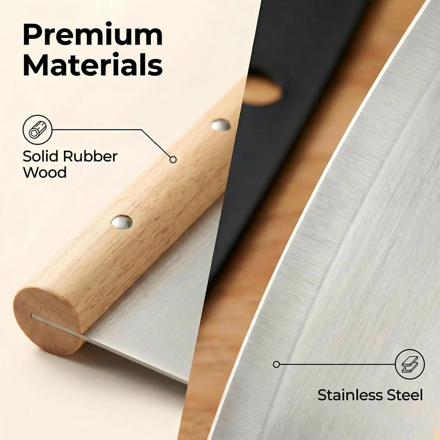 12 Inch Pizza Cutter Rocker Blade, Stylish Rubberwood Wood Handle, Protective Cover - sharp pizza cutter