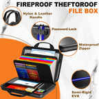 Fireproof Document Organizer with Lock, Semi-Rigid EVA Shell File Box with 13-Pocket Accordion Folder