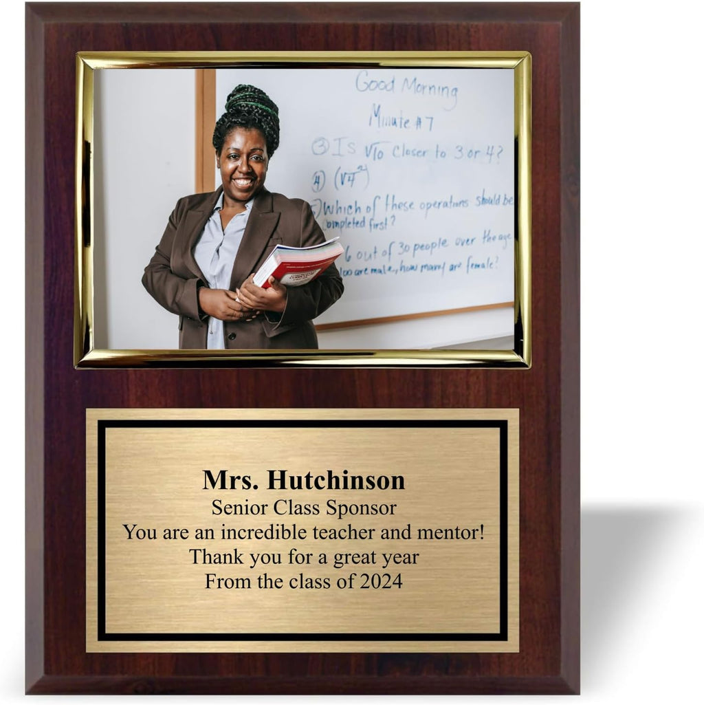 Personalized 8x10 Photo Plaque with 4x6 Horizontal Picture Holder | Custom Engraved Gold Frame Award Plaque, Add Your