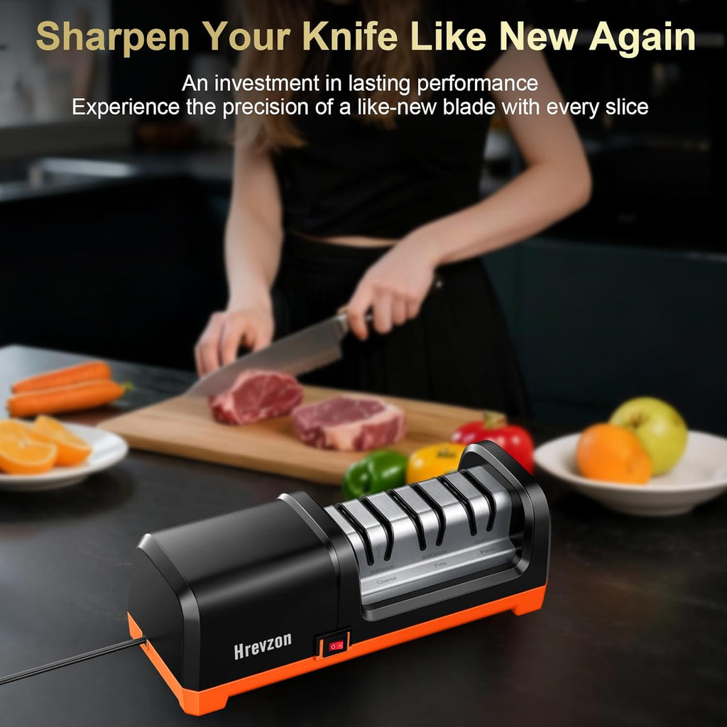 Electric Knife Sharpener for Kitchen Knives, 3-Stage Professional Sharpening System with 100% Diamond Abrasives