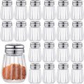 50 Pcs Mini Glass Salt and Pepper Shakers 0.34 oz,Silver