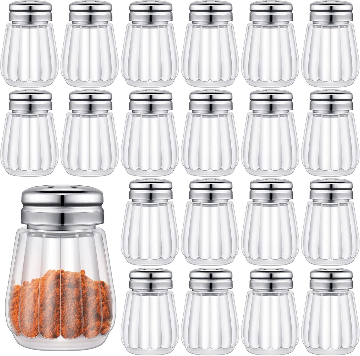 50 Pcs Mini Glass Salt and Pepper Shakers 0.34 oz,Silver