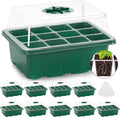 10 Pack Seed Starter Tray, 120Cell Stater Kit with Humidity Dome Green | Reusable Clear Plant Germination Tray with