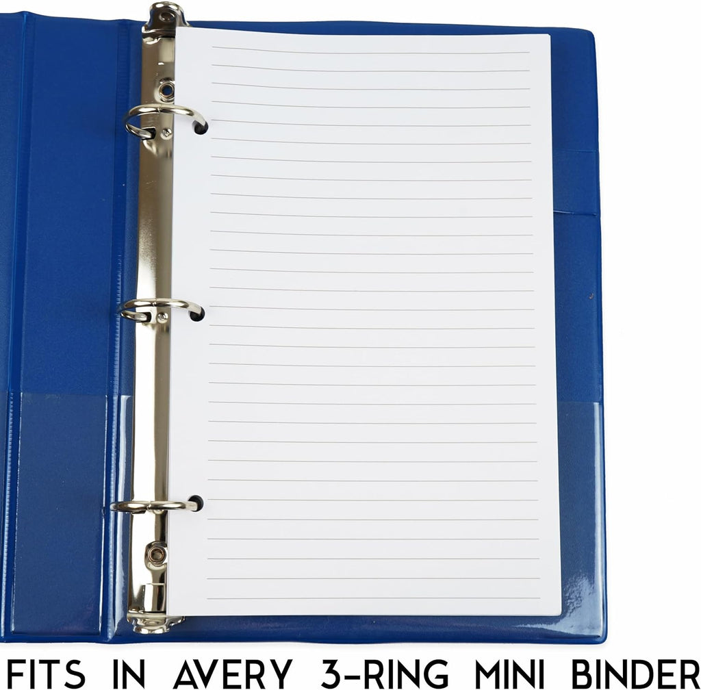 Half Letter Lined Paper, 3-Hole Punched, 250 Sheets/500 Pages, 100 GSM, Line Paper Binder Refill, 5.5 in. x 8.5 in.
