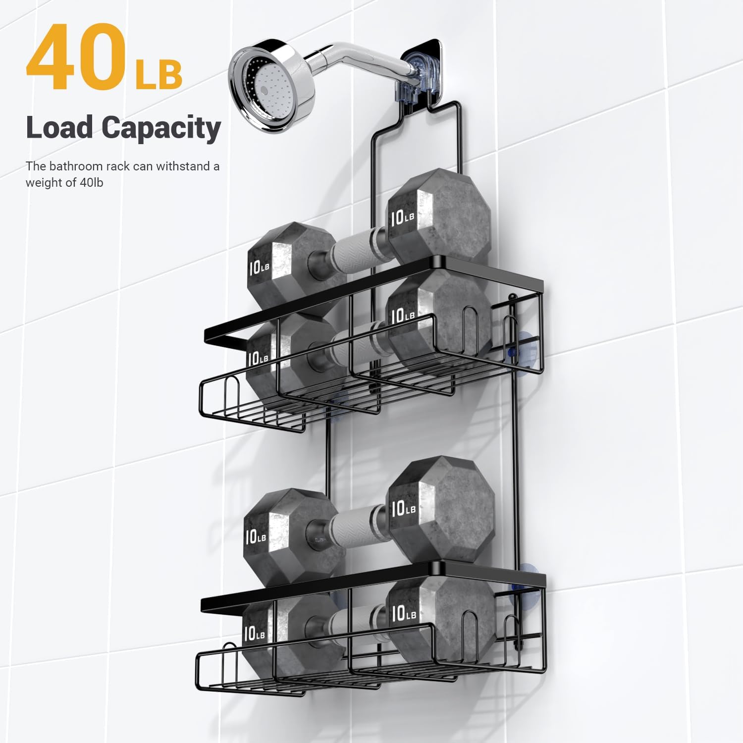 Hanging Shower Caddy Over Showerhead - Rustproof No Drill Shower Organizer | Includes Soap Holder and Hooks for
