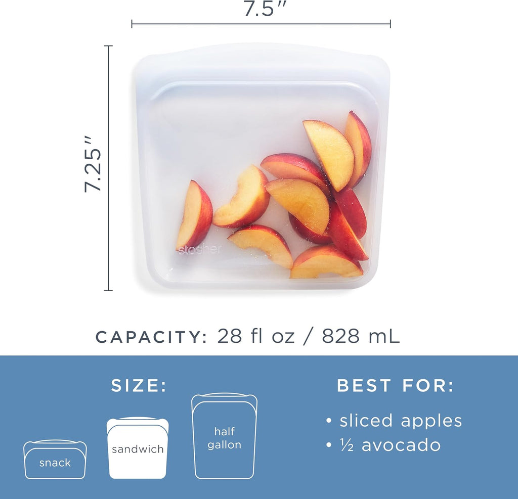 Premium Reusable Silicone Food Storage Sandwich Bag, Clear, 28 oz