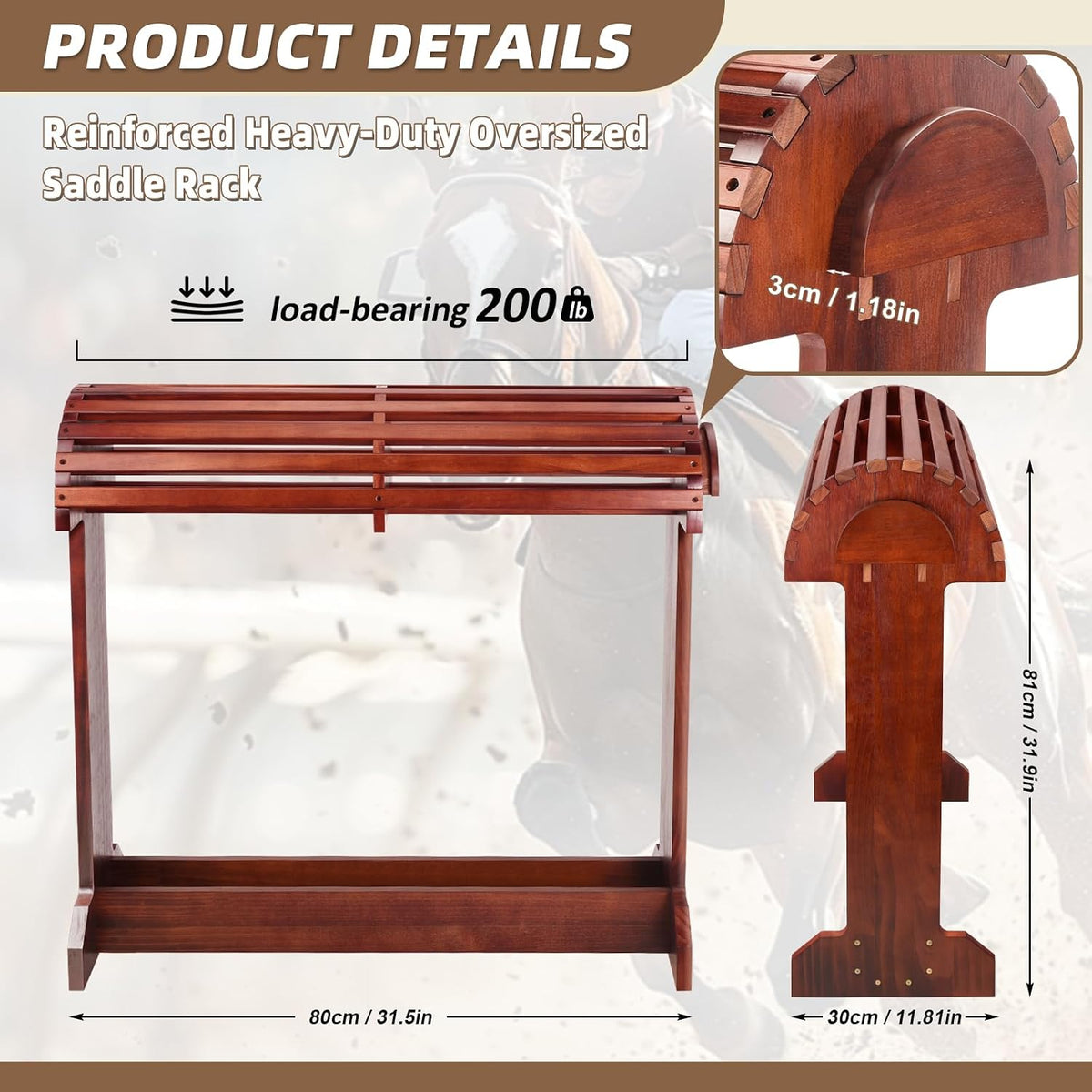 Extra-Large Wood Saddle Rack-Enhanced Height & Length with Reinforced Stability,Non-Abrasive Design,Heavy-Duty Saddle