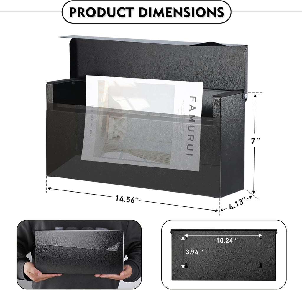 Wall-Mount Mailbox, Large Capacity Mail Box, Mailboxes for Outside, Galvanized Steel Rust-Proof Metal Post Box