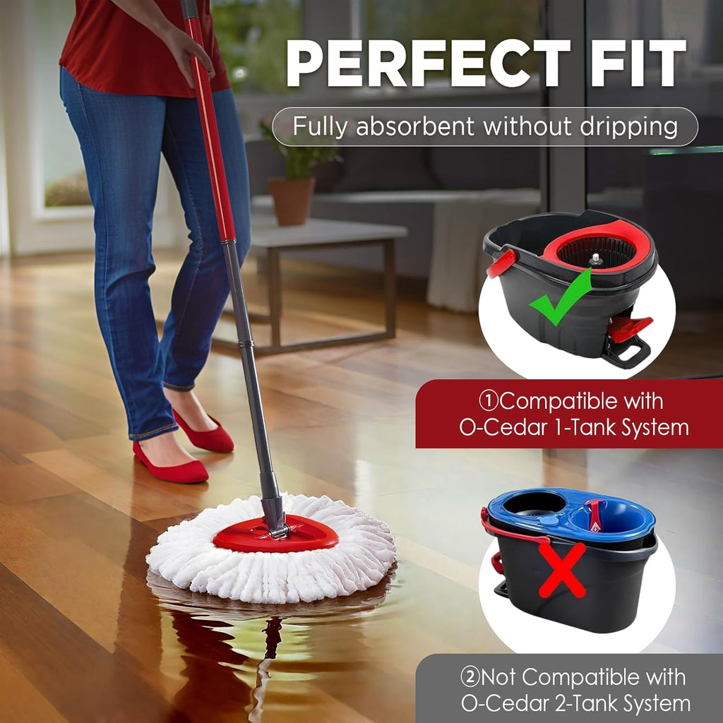 Mop Head Replacement for O-Cedar Easy Wring 1-Tank System，Exovyn Spin Mophead Replacements，Microfiber 6 Pack 360°