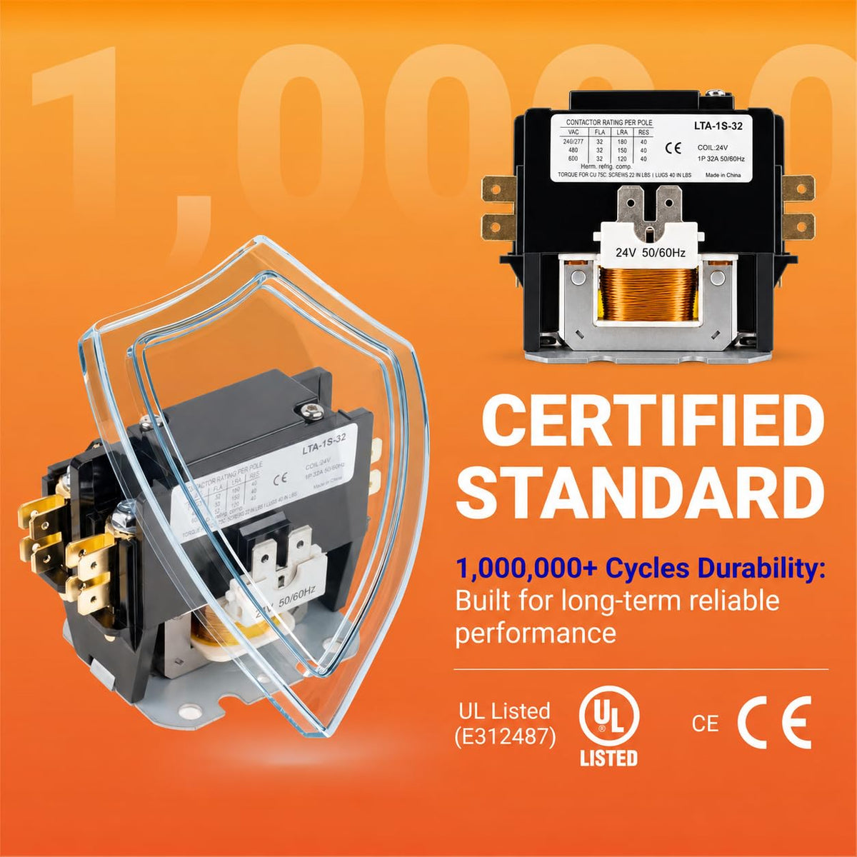 BlueStars 1 Pole 32A 24VAC Coil Contactor E312487 UL Recognised