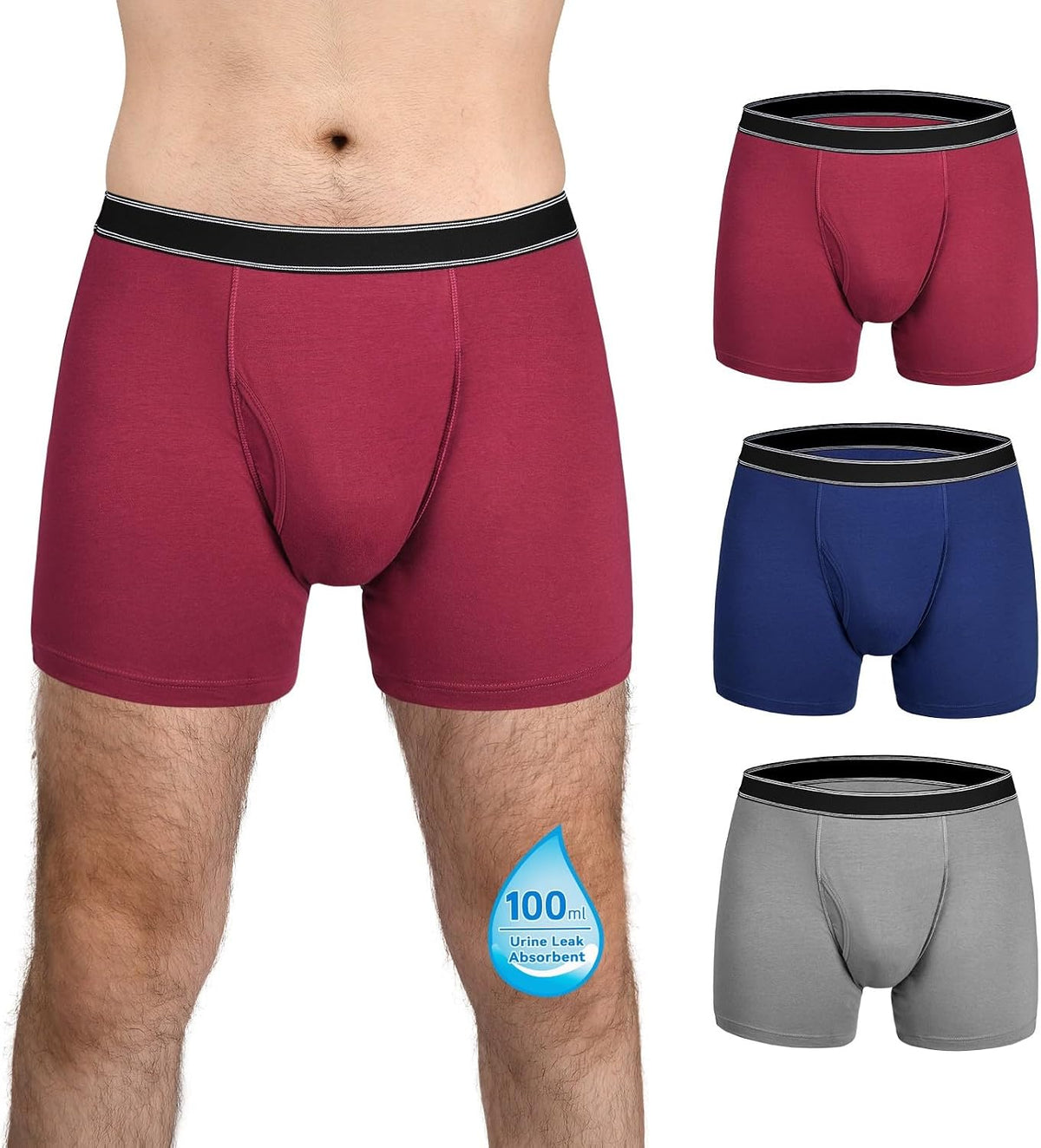 Incontinence Underwear for Men Leak Proof Boxer Briefs 3 Pack