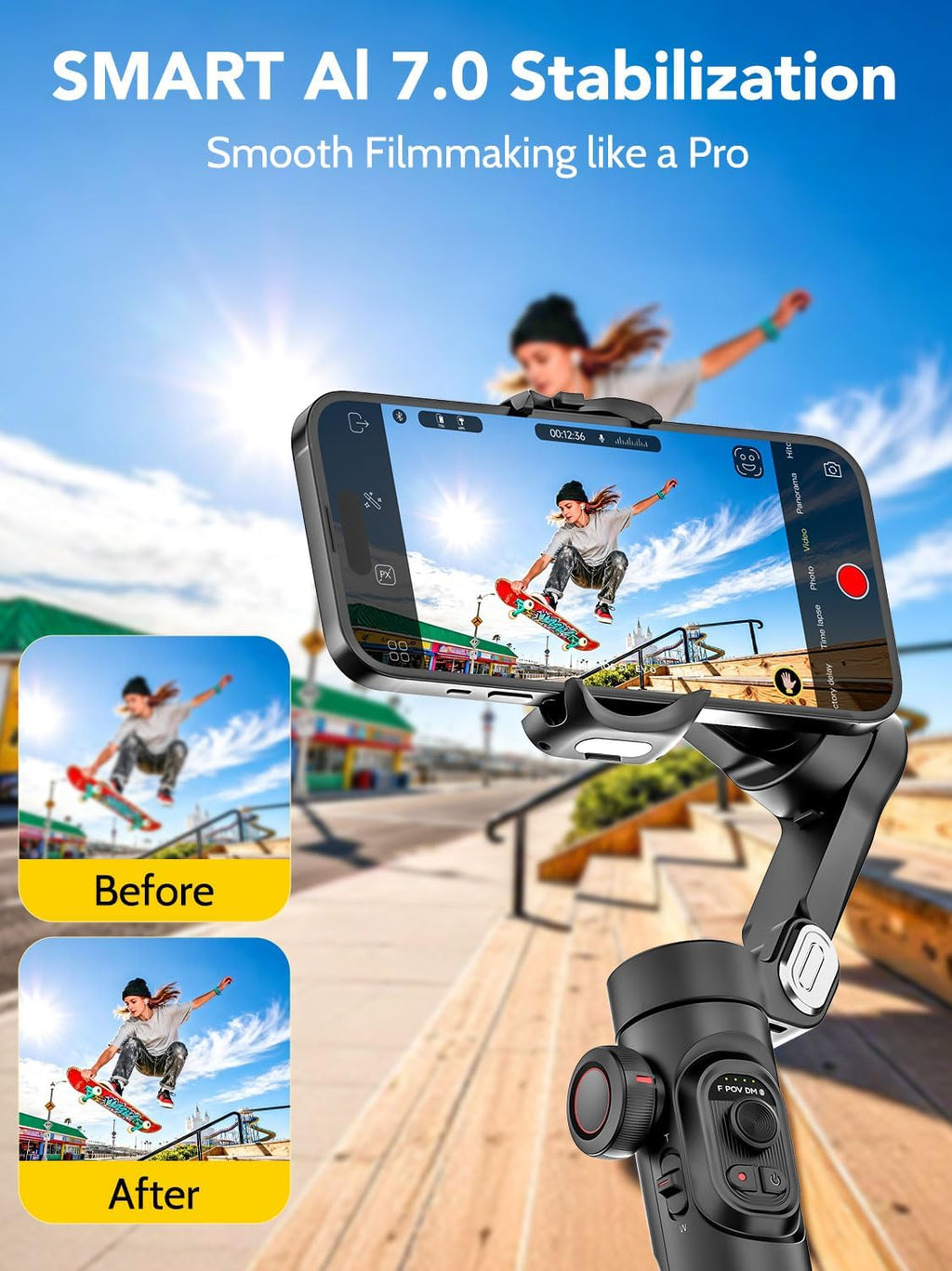 Smart XE 3-Axis Phone Gimbal Stabilizer for iPhone | Foldable handheld smartphone gimbal w/focus wheel, TikTok