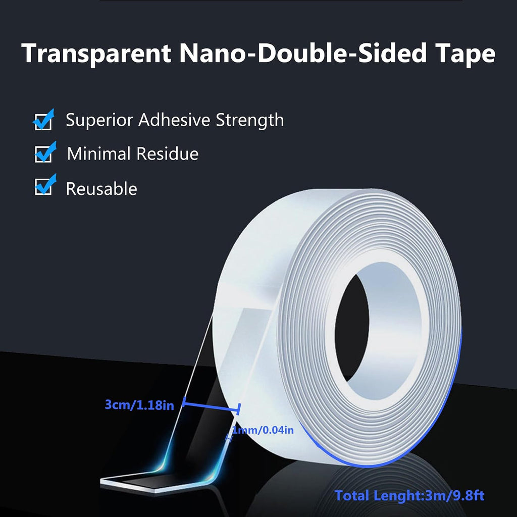 Double Sided Nano Tape, Heavy Duty Invisible Reusable Tape, 9.84ft