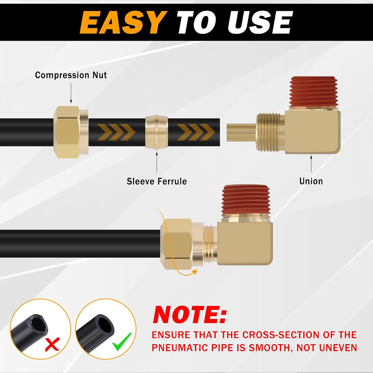 5PCS DOT Brass Compression 3/8" Tube x 3/8" NPT 90 Degree Elbow