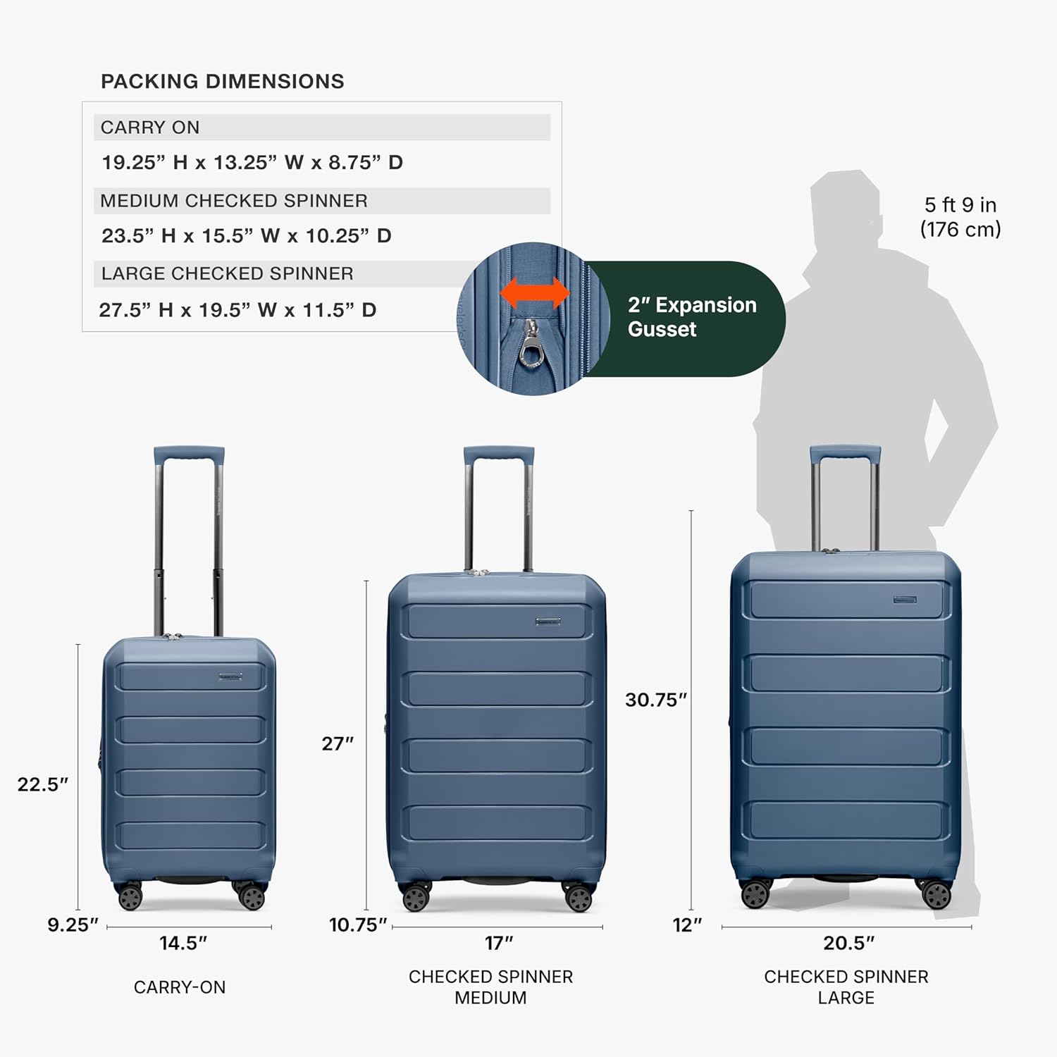 Pagosa Hardshell Expandable Luggage with Spinner Wheels, Slate Blue, 22-Inch Carry-on