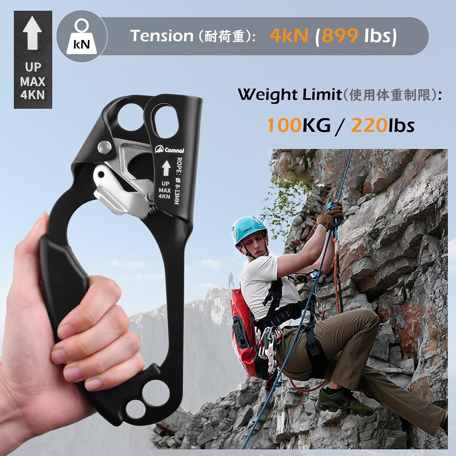TRIWODNER Climbing Hand Ascender Rock Climbing Tree Arborist Rescue Rappelling Equip Left Right Hand Climbing
