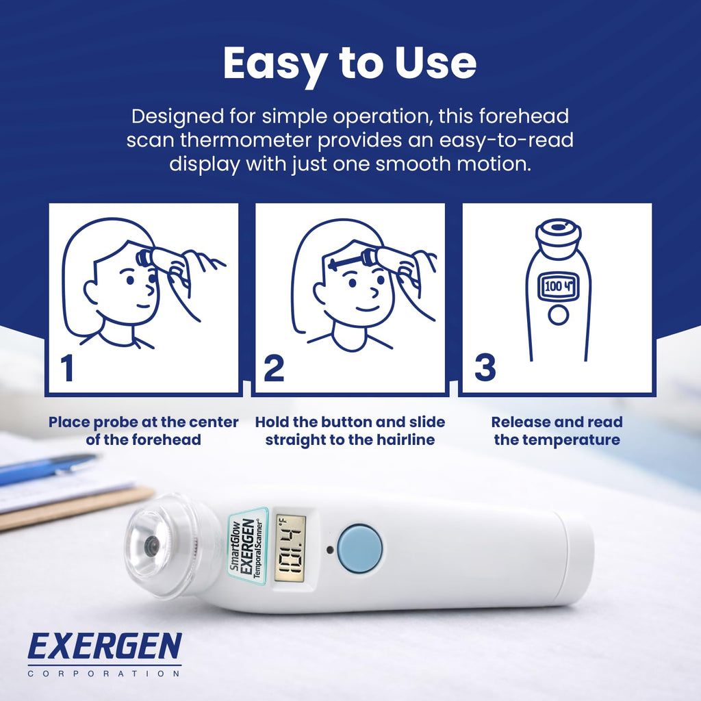 TAT-2000C Temporal Artery Thermometer for Kids, Newborns & Adults, Soft Glow Display, Silent Mode, 9V Battery Included