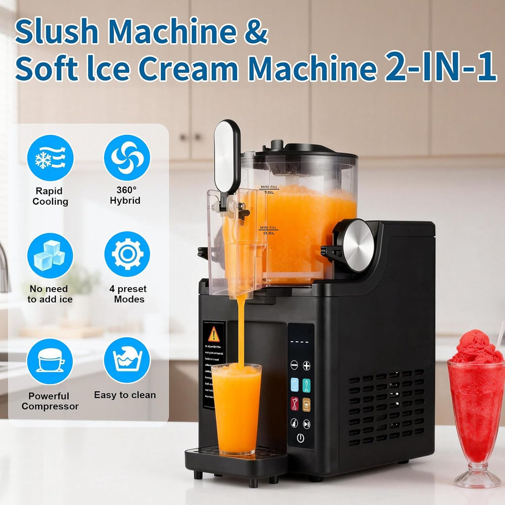 Slushie Machine & Soft Serve Ice Cream Maker, Slushie Machine for Home, Frozen Drink Machine,No Ice Needed, Self