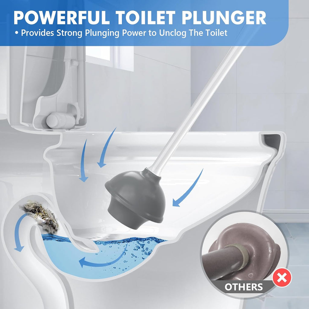 Toilet Plunger and Brush with Holder, Bowl Brush and Heavy Duty Toilet Plunger Set with Ventilated Holder, 2-in-1