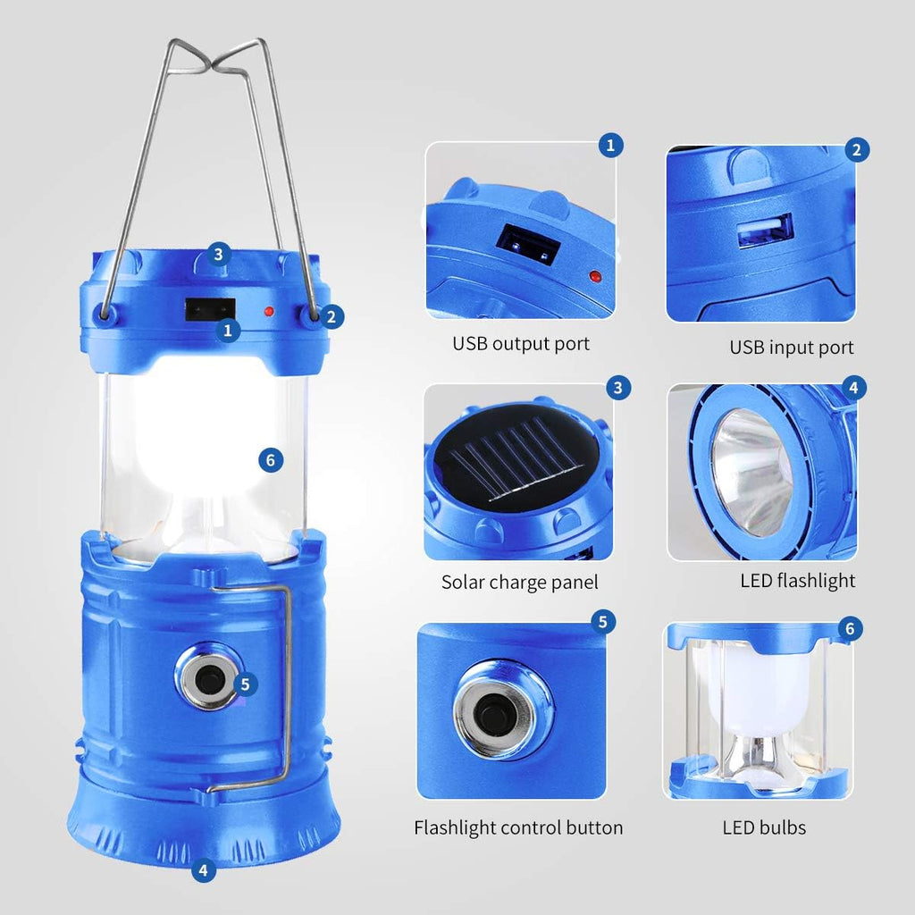 LED Camping Lantern, Solar and Rechargeable Lantern Flashlight Collapsible and Portable Light for