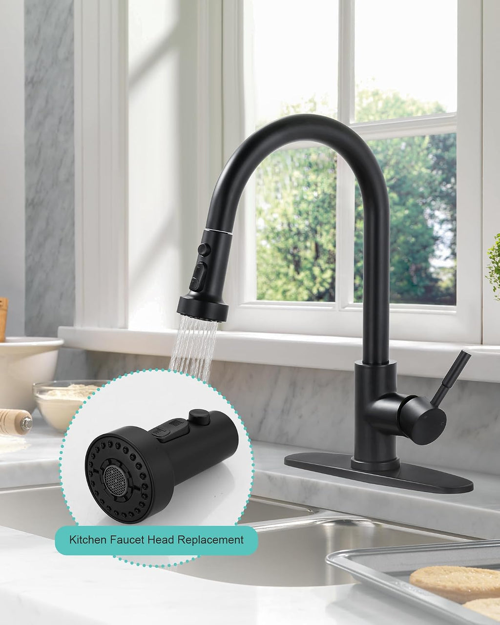 Pull Down Kitchen Faucet Head Replacement with 13 Adapters, 3 Modes