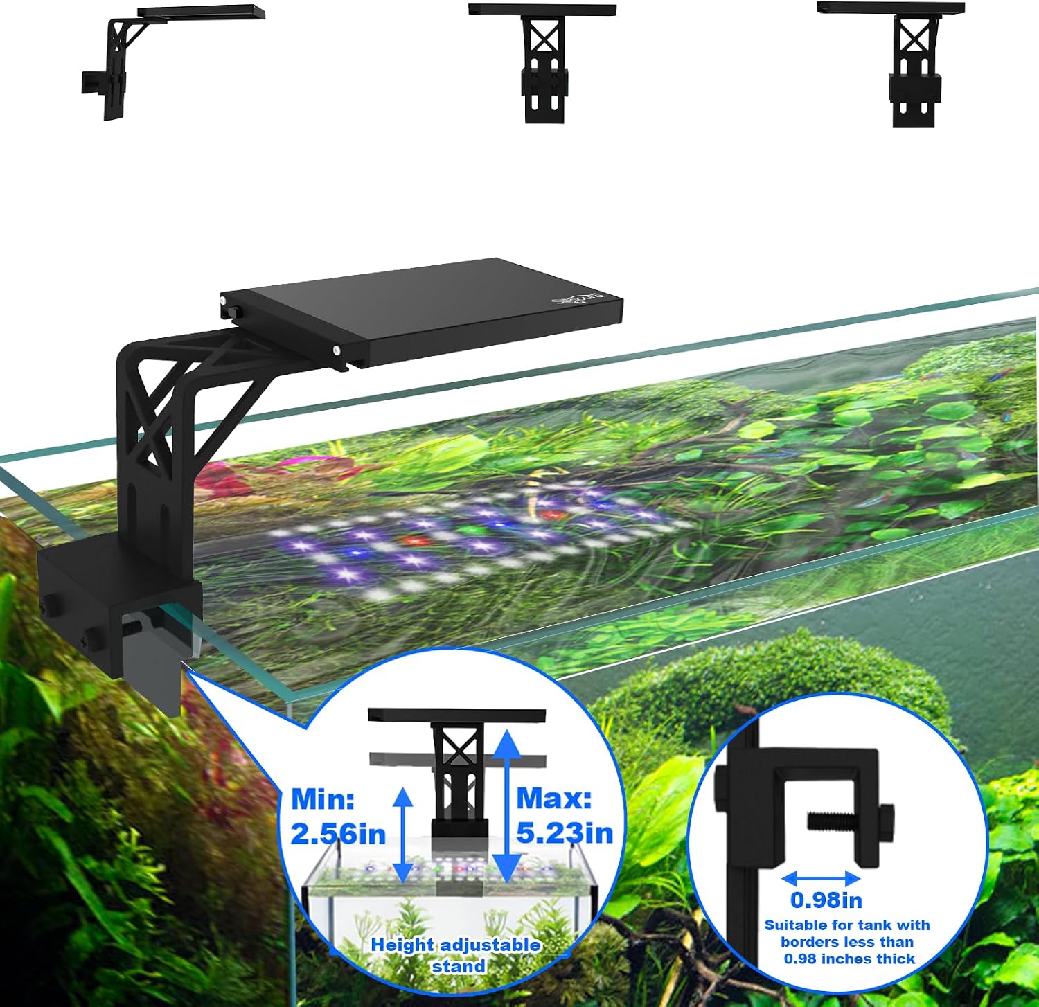 Clip On Aquarium Light for Plants-24/7 Fish Tank Light, 7-12 Inch | Led Aquarium Plant Light with Timer, Full
