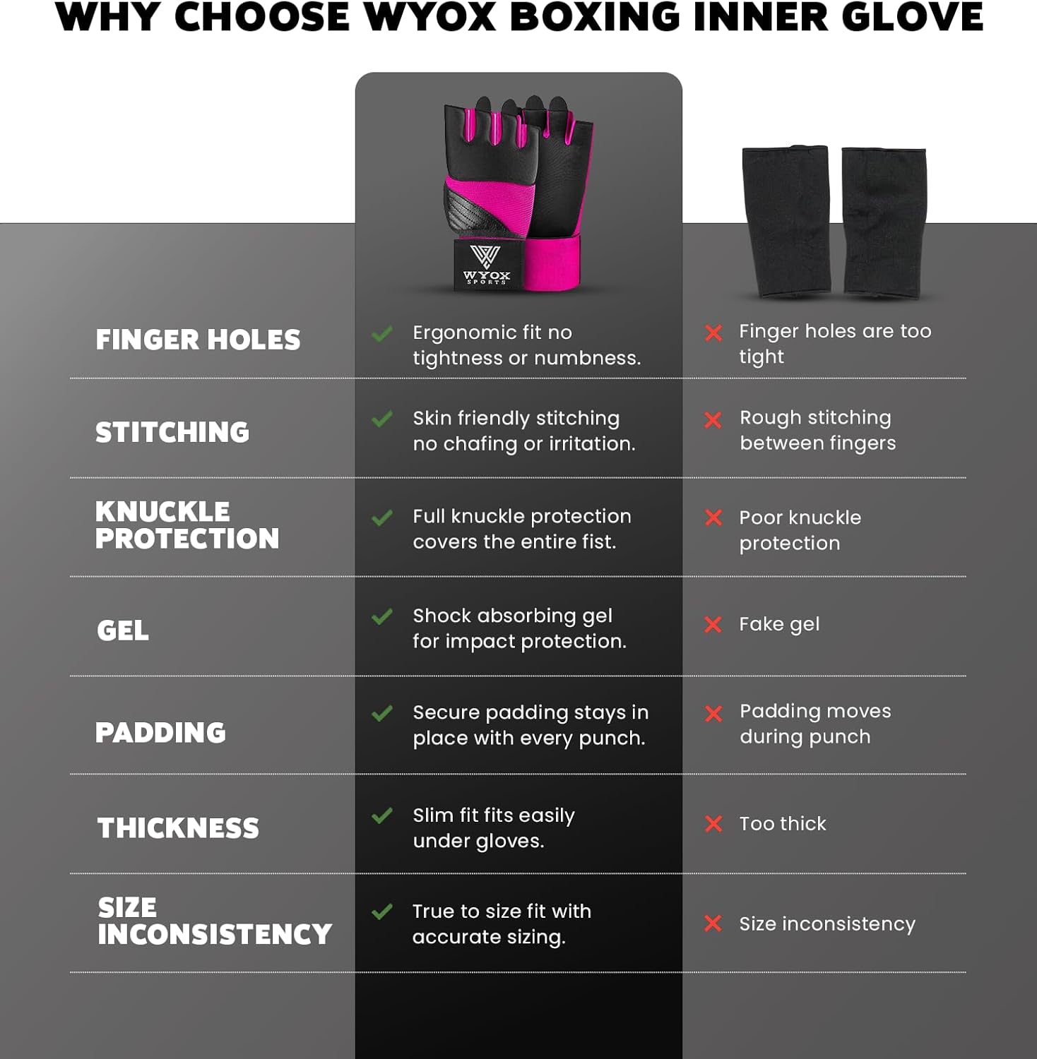 Neoprene Gel Boxing Hand Wraps Inner Gloves for Men & Women – 80cm/31in Quick Wrist Strap, Padded Knuckle Protection